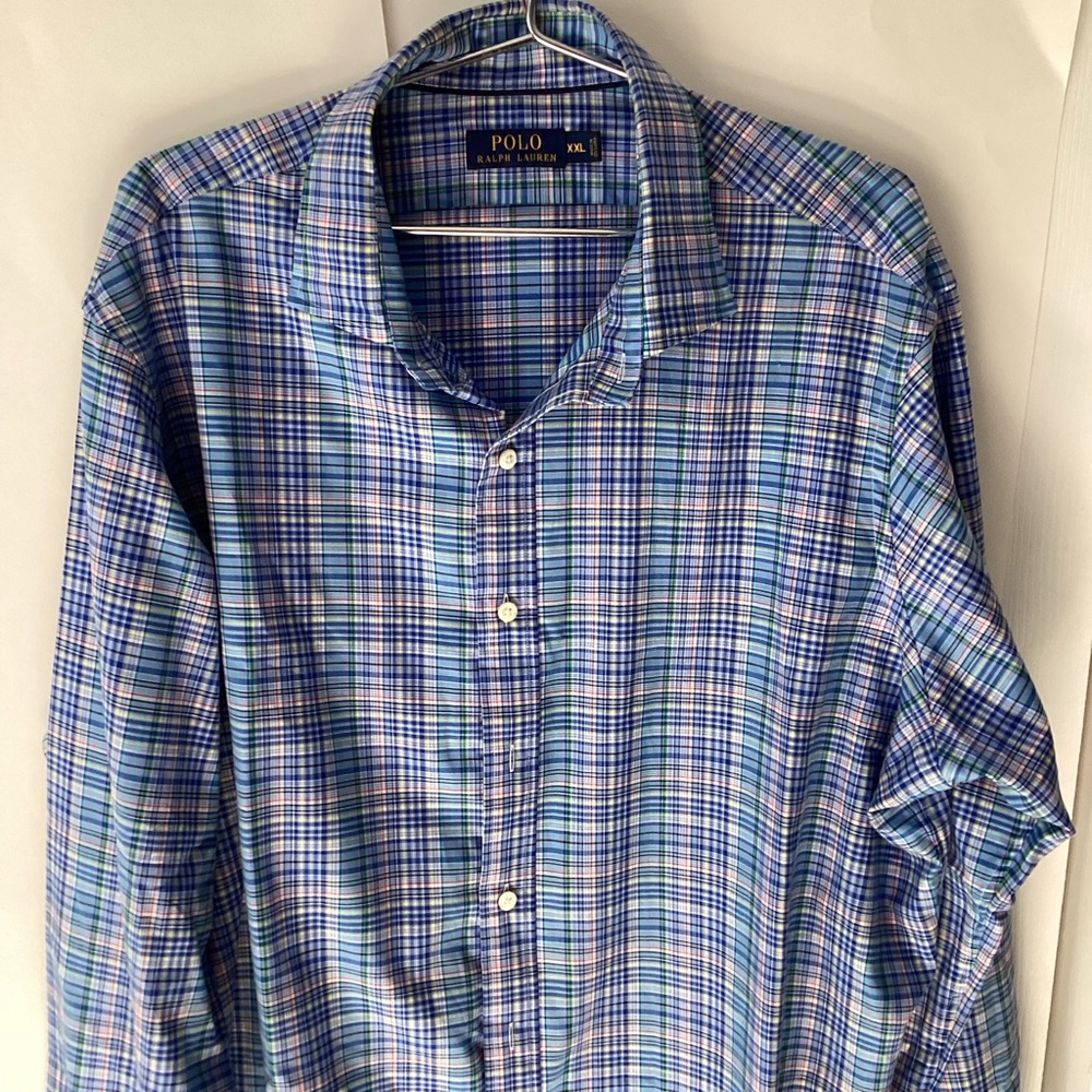 Polo Ralph Lauren Men’s Blue check Cotton long sleeve Button Down Shirt XXL